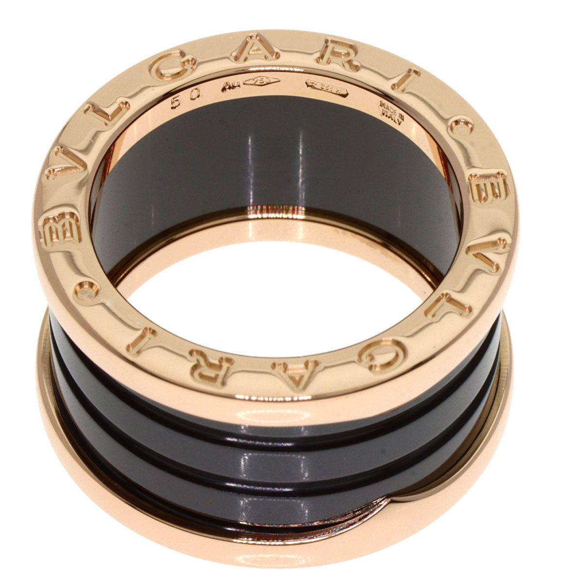 BVLGARI B.zero1 Black ceramic 4 band #50 Ring K18 Pink Gold Ladies [Used]