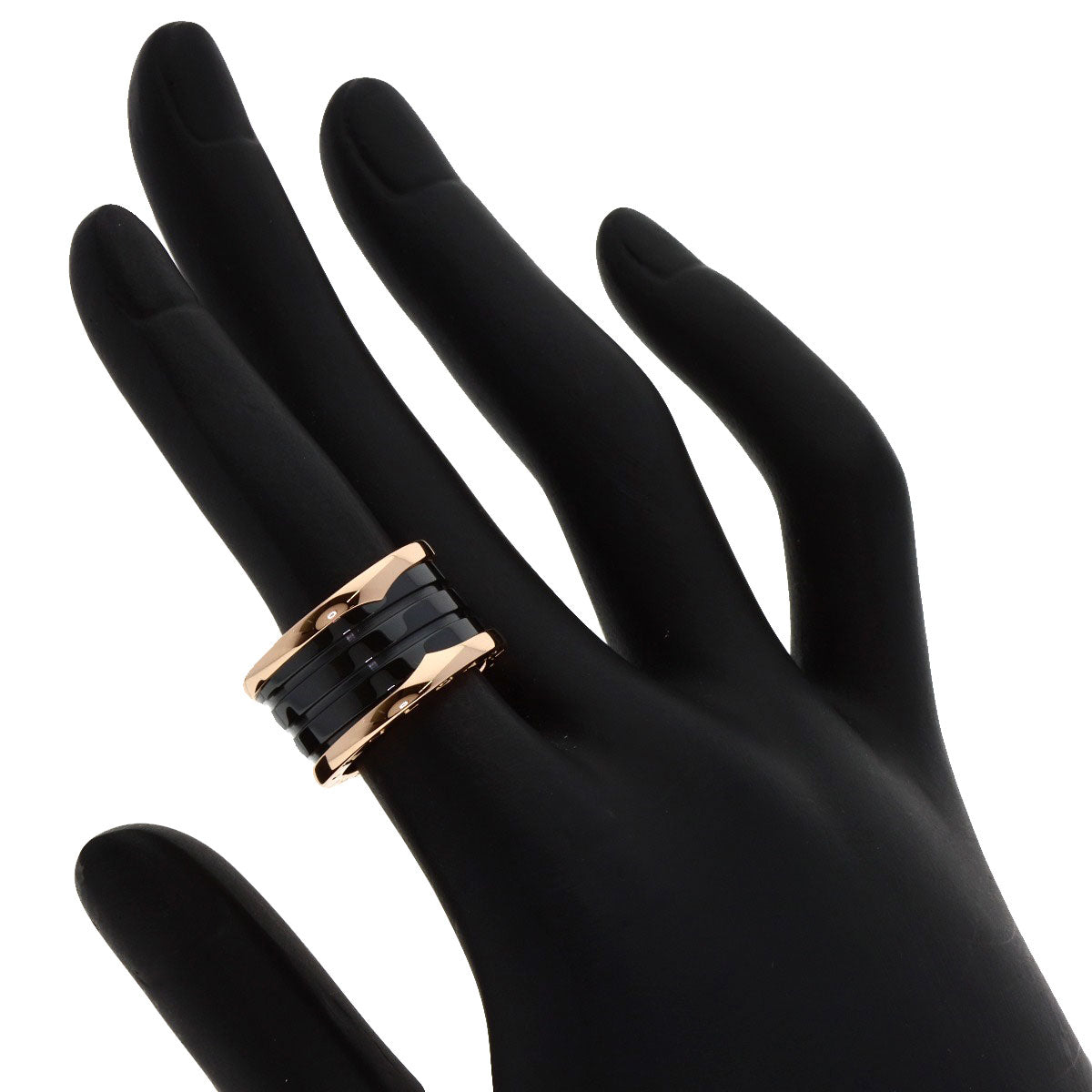 BVLGARI B.zero1 Black ceramic 4 band #50 Ring K18 Pink Gold Ladies [Used]