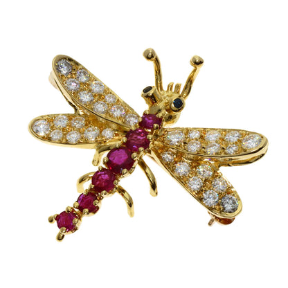 TIFFANY&Co. Dragonfly Diamond Ruby Brooch K18 Yellow Gold Ladies [Used]