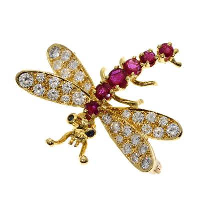 TIFFANY&Co. Dragonfly Diamond Ruby Brooch K18 Yellow Gold Ladies [Used]