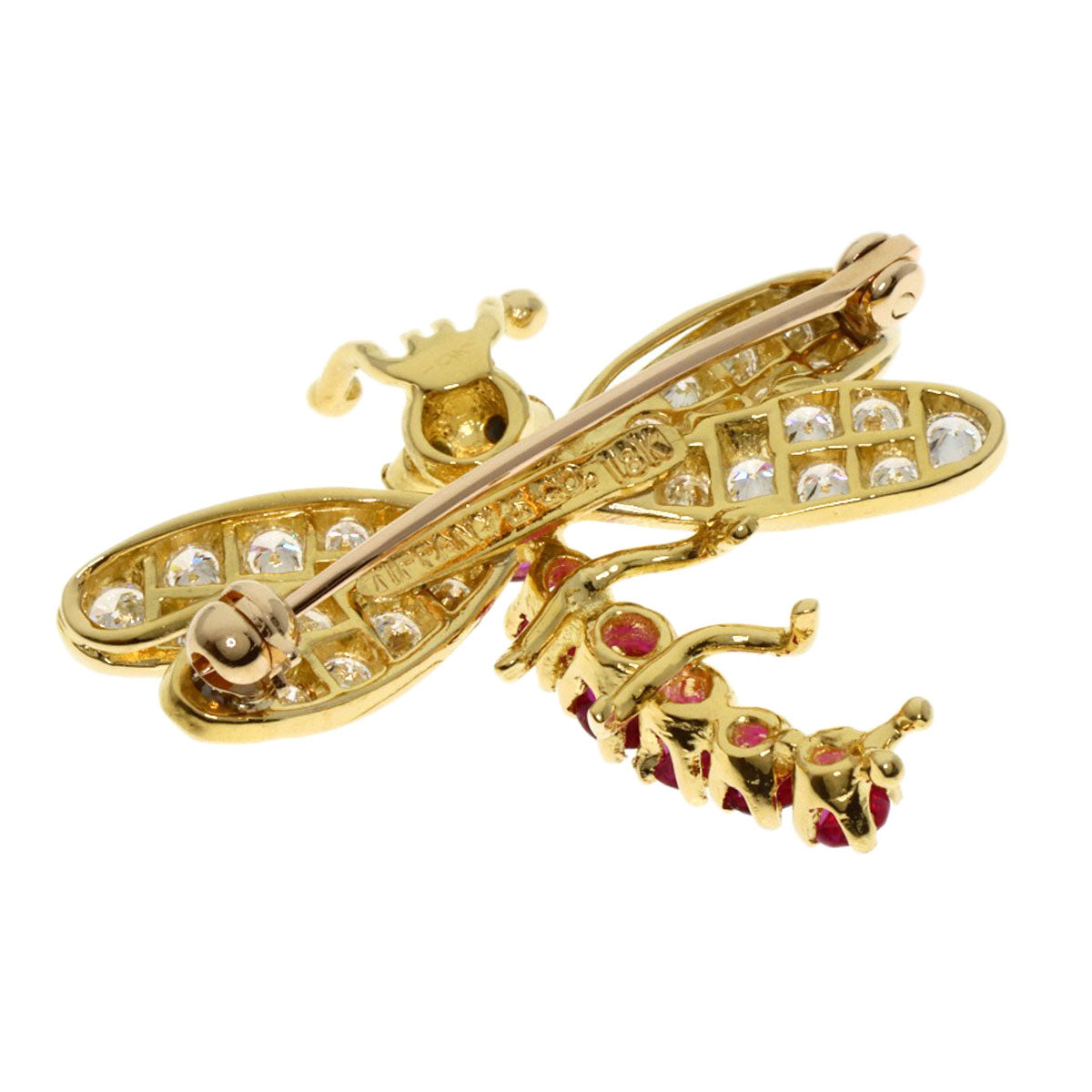 TIFFANY&Co. Dragonfly Diamond Ruby Brooch K18 Yellow Gold Ladies [Used]