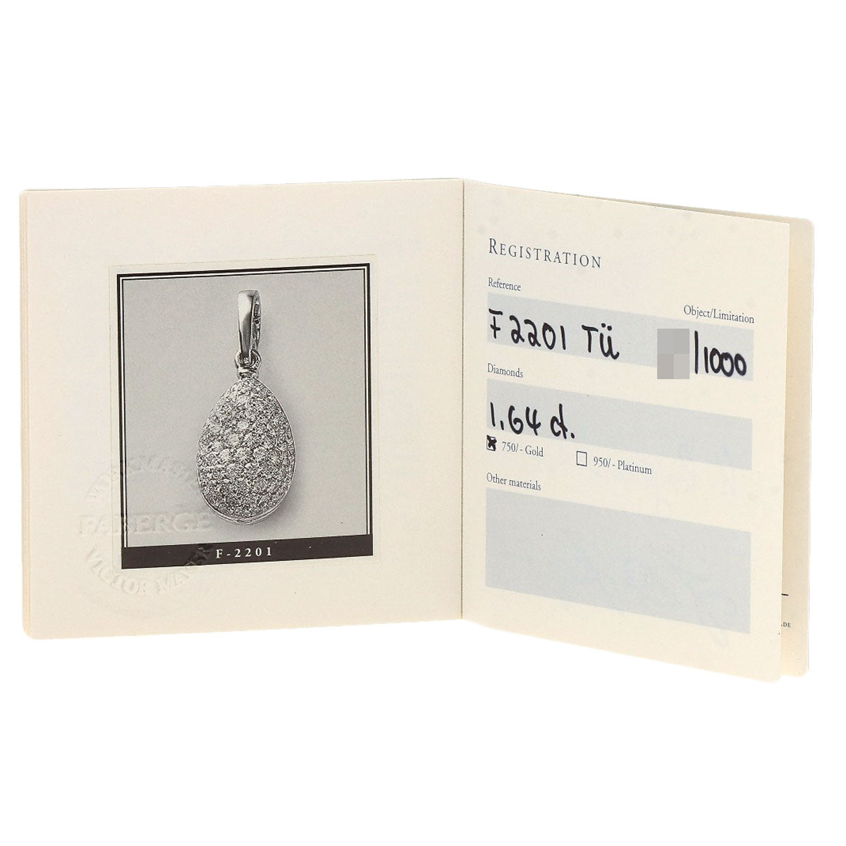 FABERGE Easter Egg Diamond Pendant top K18 White Gold Ladies [Used]