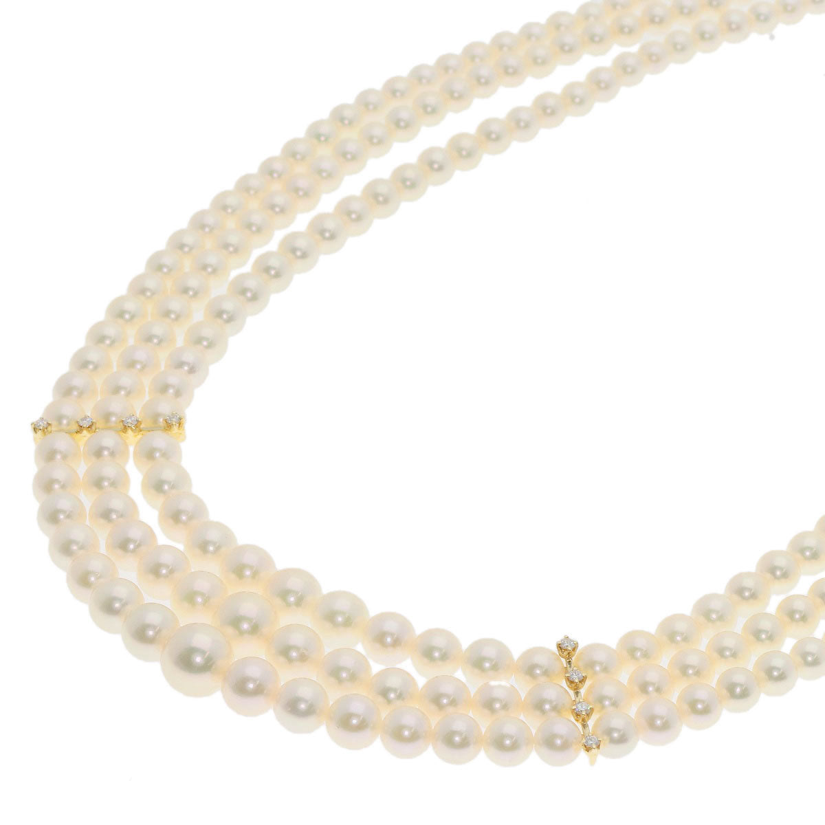 MIKIMOTO Baby Pearl Pearl Diamond 3 Strand Necklace K18 Yellow Gold Ladies [Used]