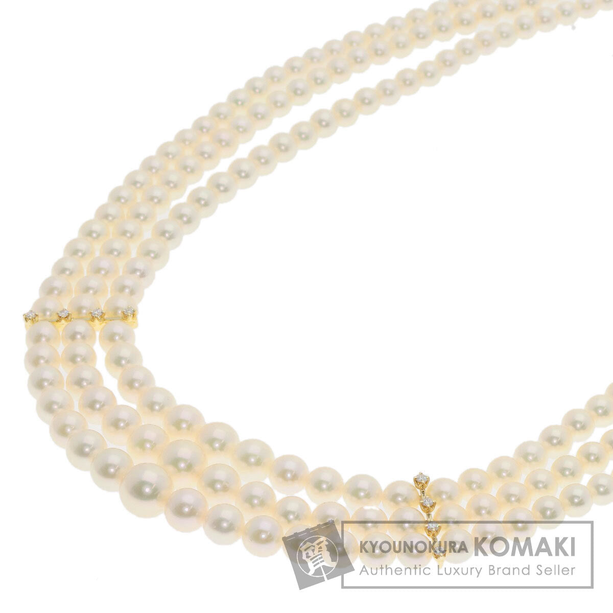 MIKIMOTO Baby Pearl Pearl Diamond 3 Strand Necklace K18 Yellow Gold Ladies [Used]