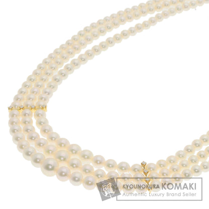 MIKIMOTO Baby Pearl Pearl Diamond 3 Strand Necklace K18 Yellow Gold Ladies [Used]