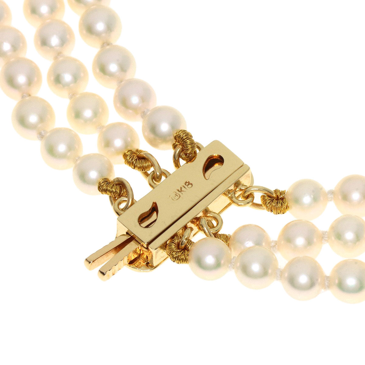 MIKIMOTO Baby Pearl Pearl Diamond 3 Strand Necklace K18 Yellow Gold Ladies [Used]