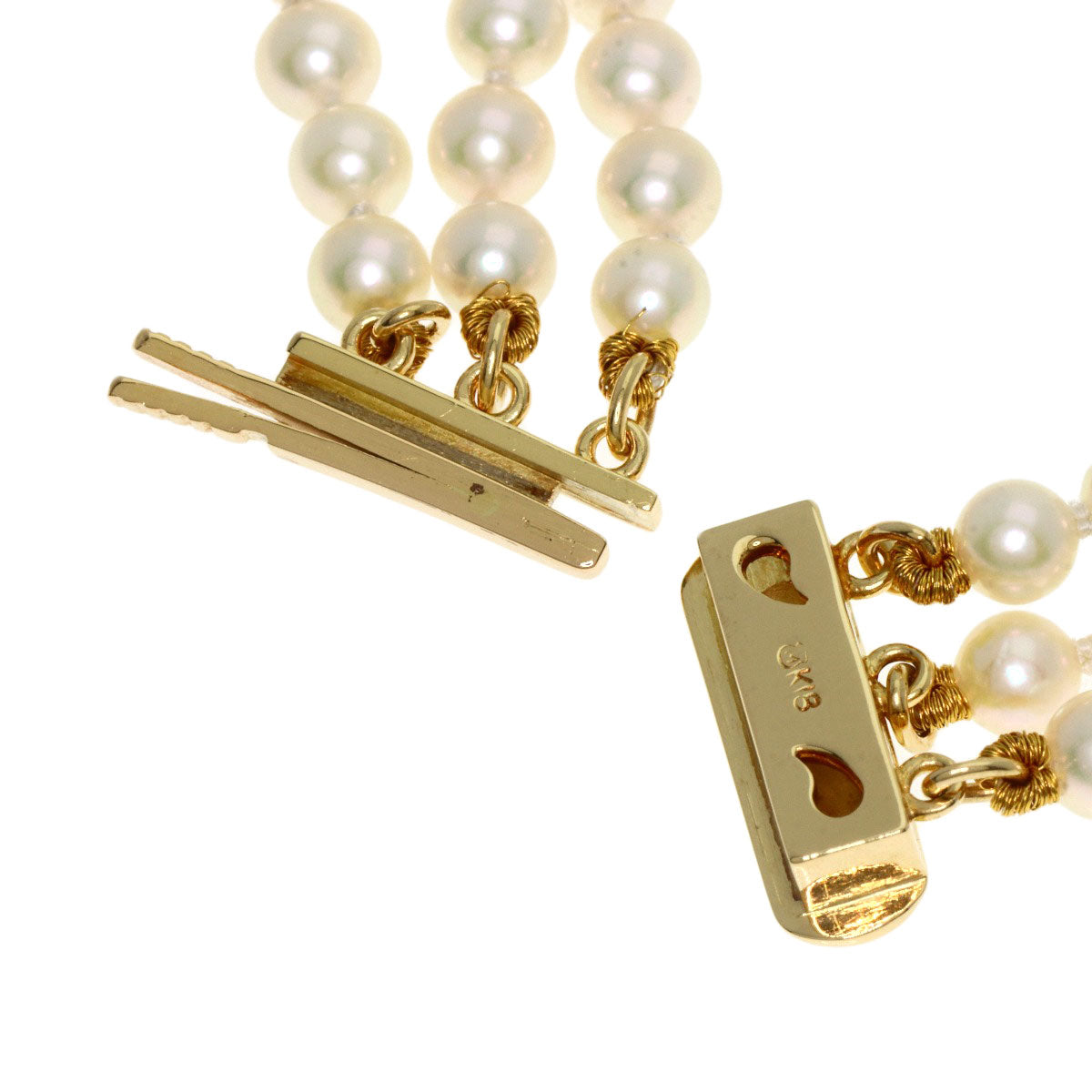 MIKIMOTO Baby Pearl Pearl Diamond 3 Strand Necklace K18 Yellow Gold Ladies [Used]