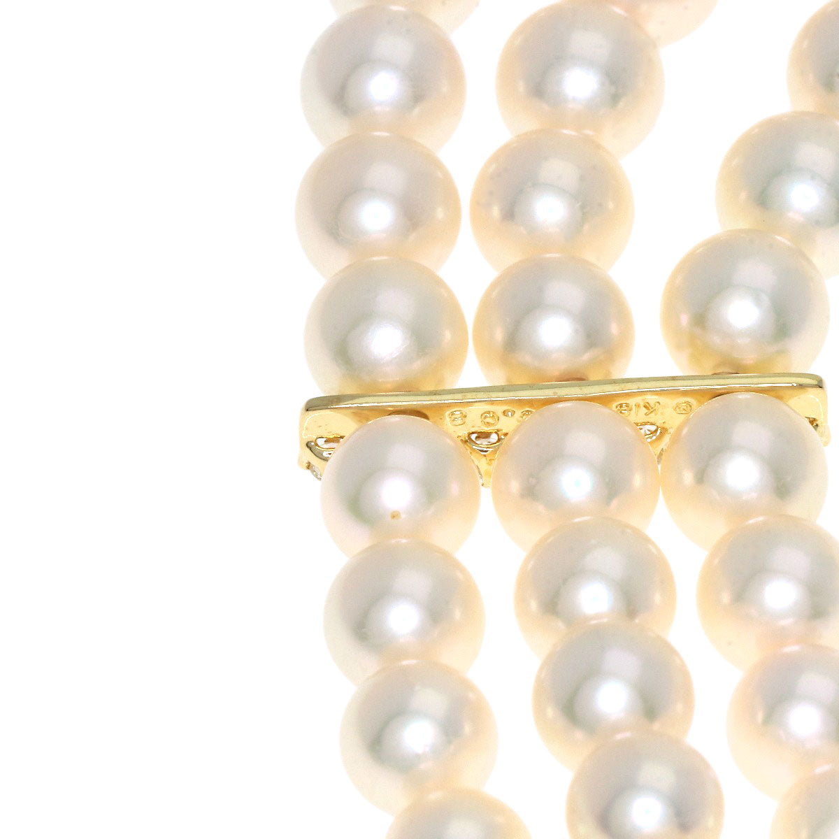 MIKIMOTO Baby Pearl Pearl Diamond 3 Strand Necklace K18 Yellow Gold Ladies [Used]