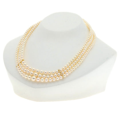 MIKIMOTO Baby Pearl Pearl Diamond 3 Strand Necklace K18 Yellow Gold Ladies [Used]