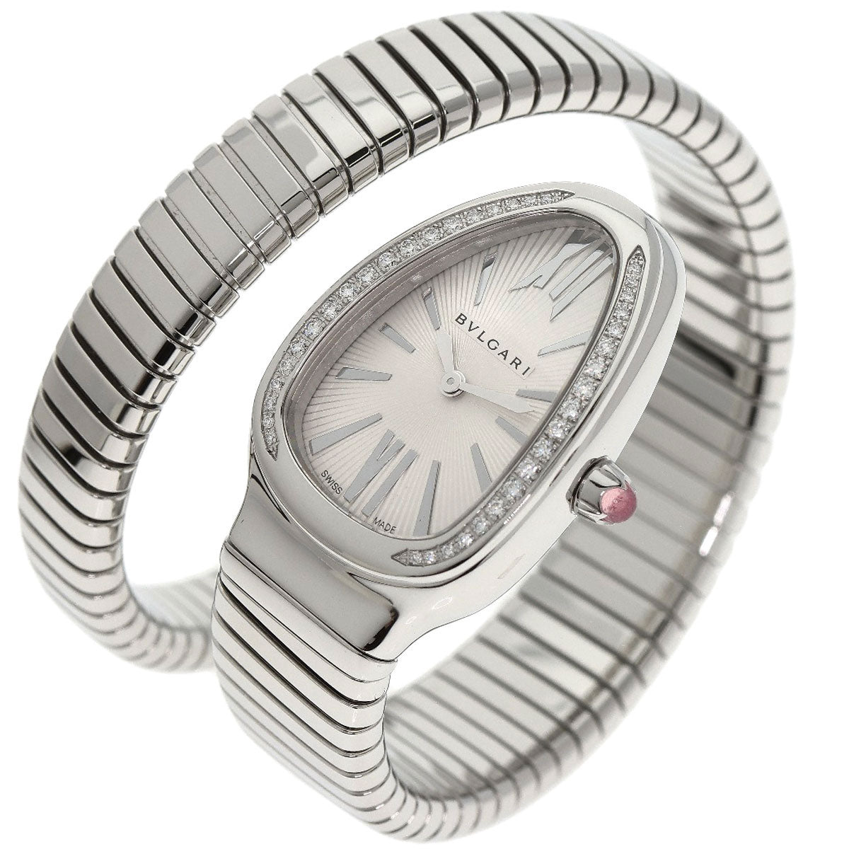 BVLGARI Serpenti Tubogas Bezel Diamond Watches SP35S Stainless Steel/Stainless Steel Ladies