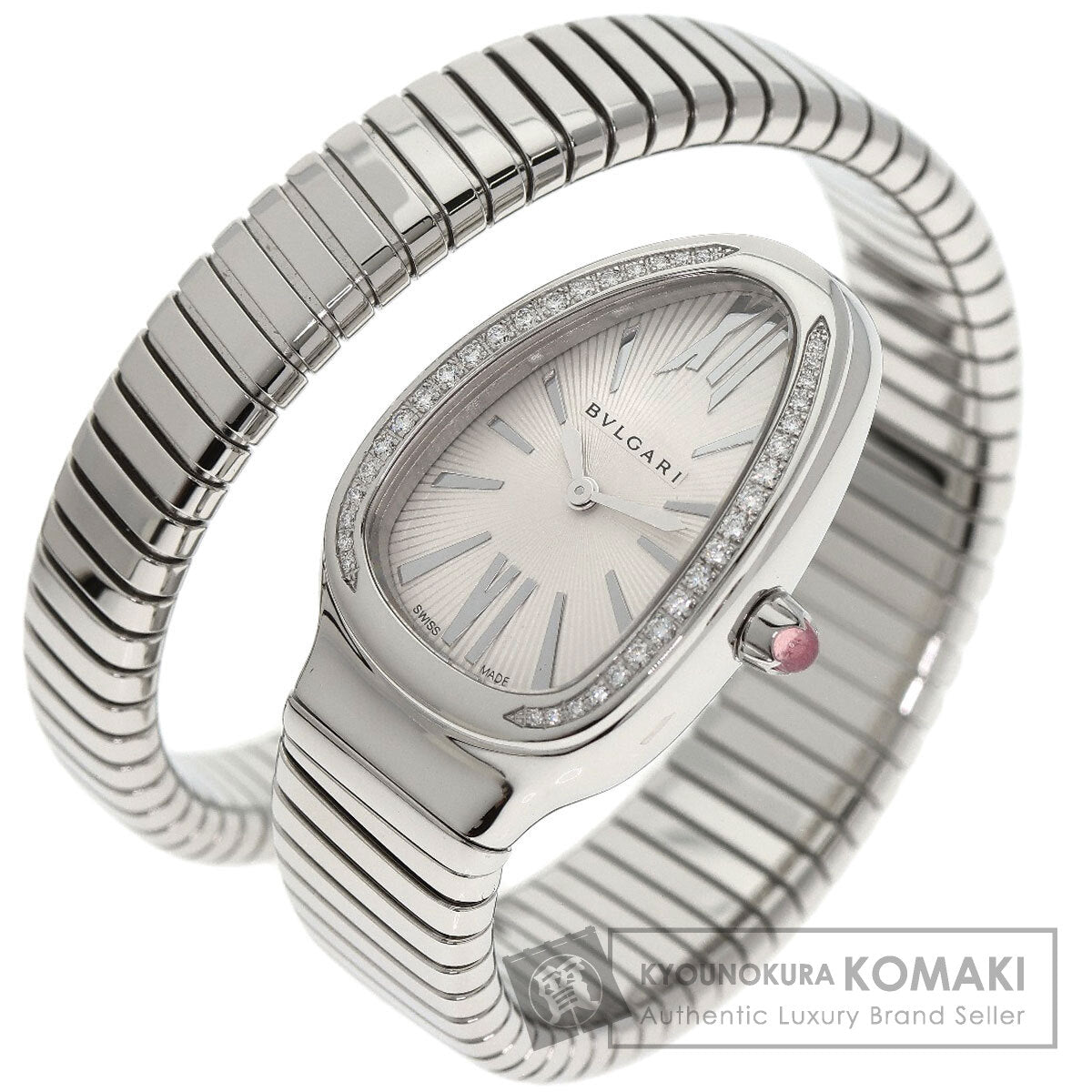 BVLGARI Serpenti Tubogas Bezel Diamond Watches SP35S Stainless Steel/Stainless Steel Ladies