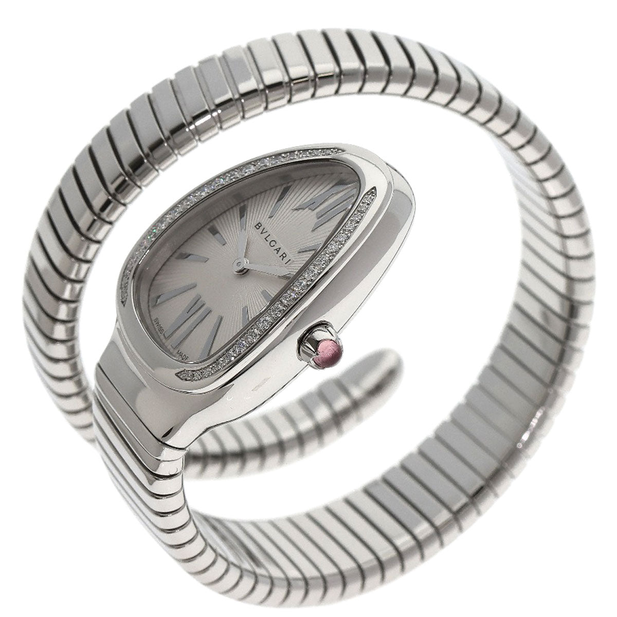 BVLGARI Serpenti Tubogas Bezel Diamond Watches SP35S Stainless Steel/Stainless Steel Ladies