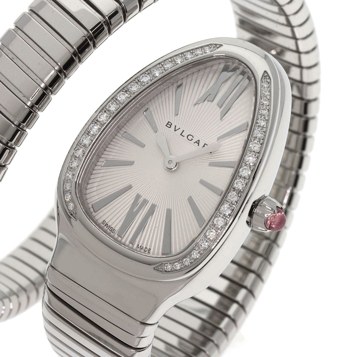 BVLGARI Serpenti Tubogas Bezel Diamond Watches SP35S Stainless Steel/Stainless Steel Ladies