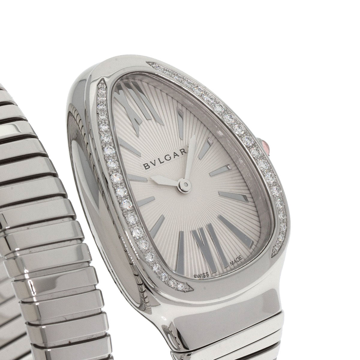 BVLGARI Serpenti Tubogas Bezel Diamond Watches SP35S Stainless Steel/Stainless Steel Ladies
