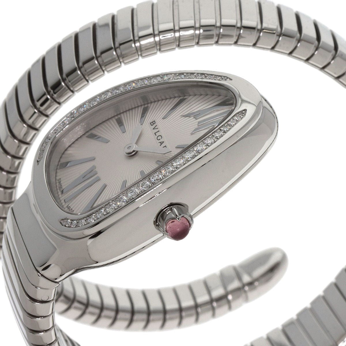 BVLGARI Serpenti Tubogas Bezel Diamond Watches SP35S Stainless Steel/Stainless Steel Ladies