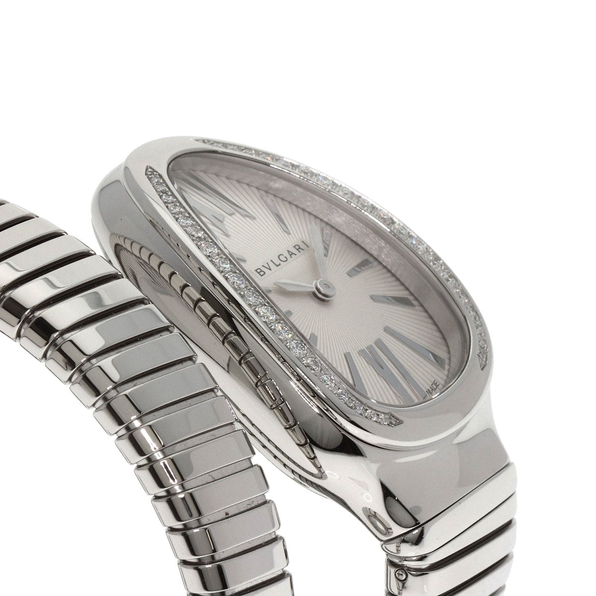 BVLGARI Serpenti Tubogas Bezel Diamond Watches SP35S Stainless Steel/Stainless Steel Ladies
