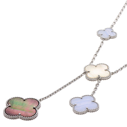 Van Cleef & Arpels Magic Alhambra 6 Motifs Mother of Pearl Chalcedony Necklace K18 White Gold Ladies [Used]