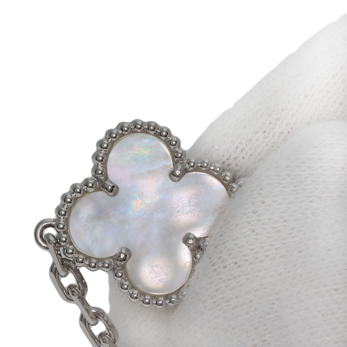 Van Cleef & Arpels Magic Alhambra 6 Motifs Mother of Pearl Chalcedony Necklace K18 White Gold Ladies [Used]