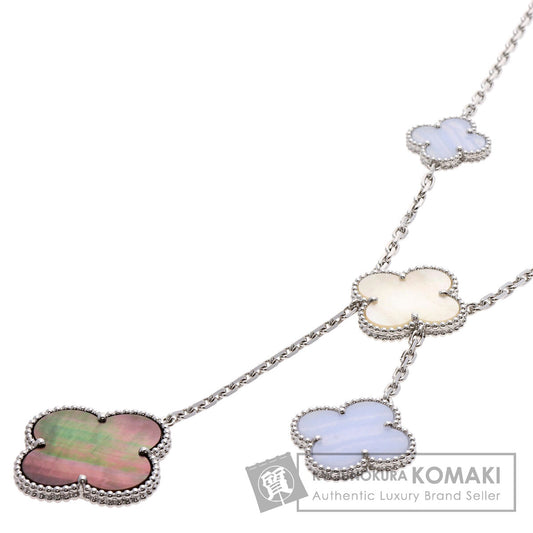 Van Cleef & Arpels Magic Alhambra 6 Motifs Mother of Pearl Chalcedony Necklace K18 White Gold Ladies [Used]