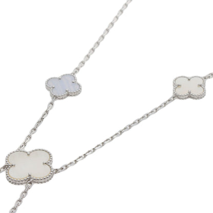 Van Cleef & Arpels Magic Alhambra 6 Motifs Mother of Pearl Chalcedony Necklace K18 White Gold Ladies [Used]