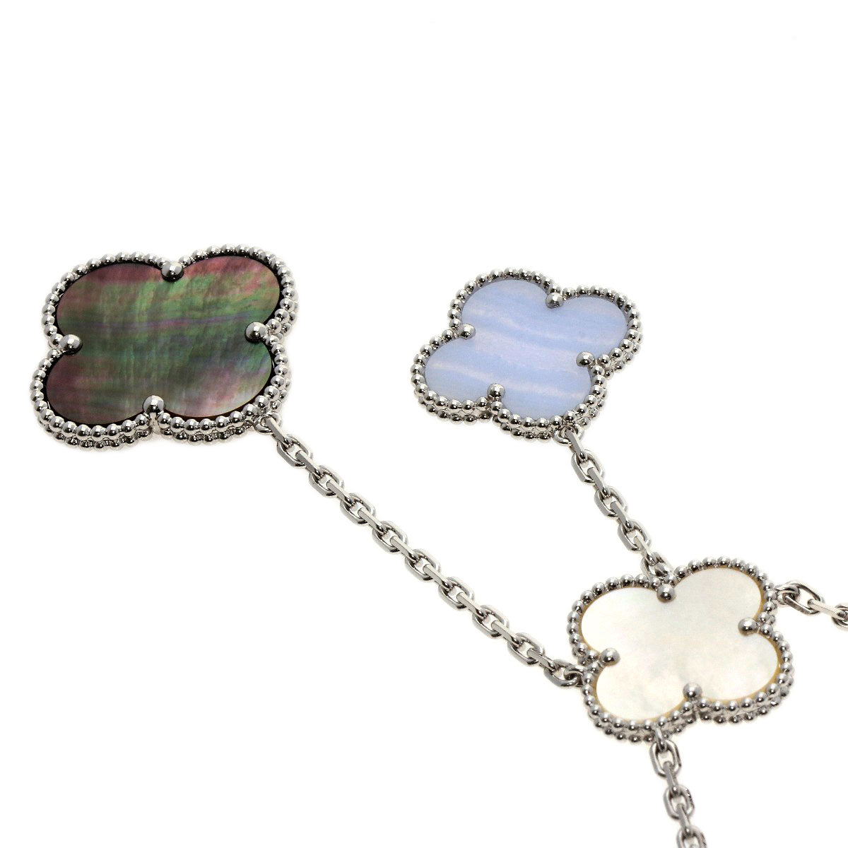 Van Cleef & Arpels Magic Alhambra 6 Motifs Mother of Pearl Chalcedony Necklace K18 White Gold Ladies [Used]