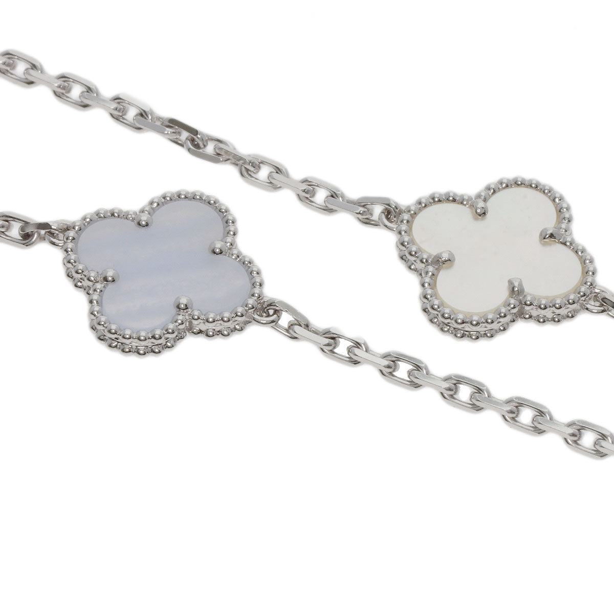 Van Cleef & Arpels Magic Alhambra 6 Motifs Mother of Pearl Chalcedony Necklace K18 White Gold Ladies [Used]