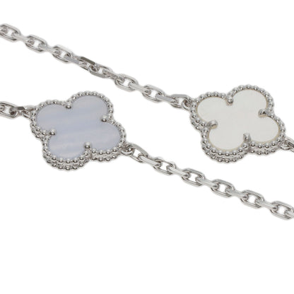Van Cleef & Arpels Magic Alhambra 6 Motifs Mother of Pearl Chalcedony Necklace K18 White Gold Ladies [Used]