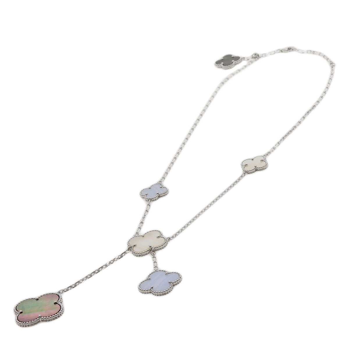 Van Cleef & Arpels Magic Alhambra 6 Motifs Mother of Pearl Chalcedony Necklace K18 White Gold Ladies [Used]