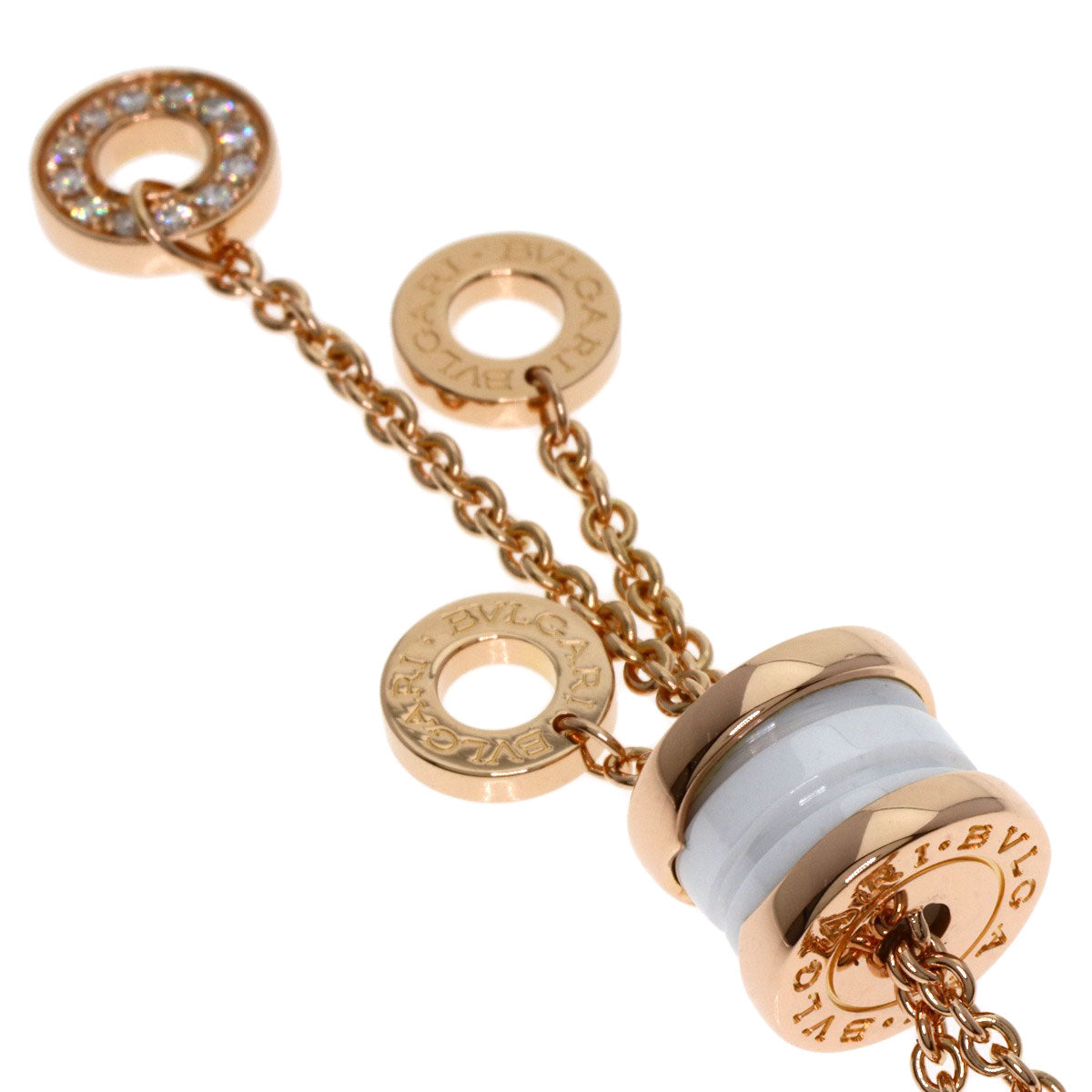 BVLGARI B.zero1 Element Diamond White Ceramic Necklace K18 Pink Gold Ladies [Used]