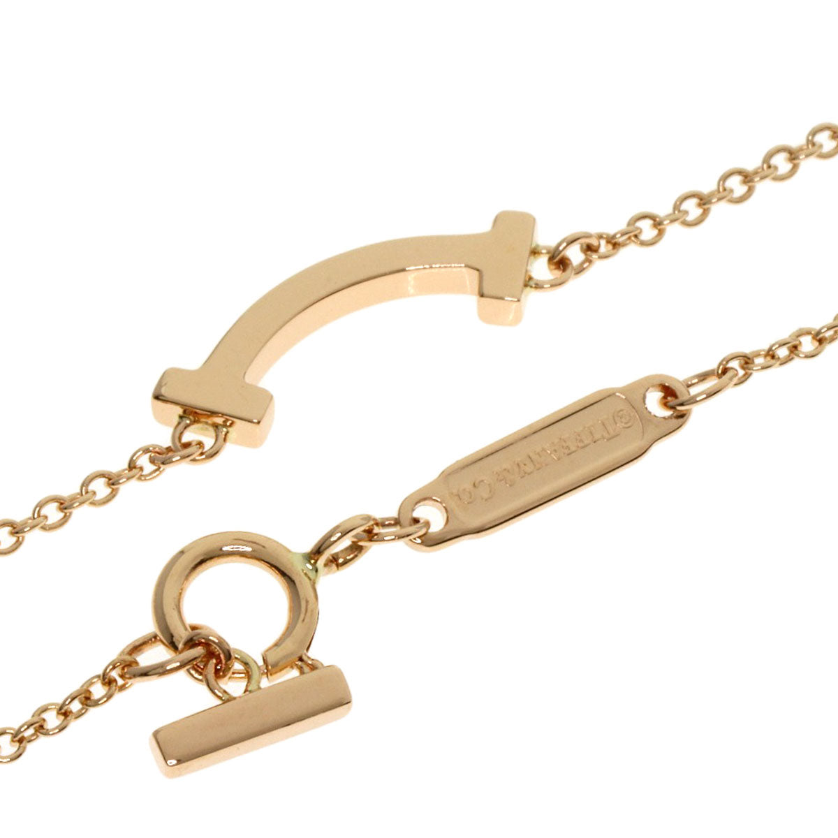 TIFFANY&Co. T Smile Mini Necklace K18 Pink Gold Ladies [Used]