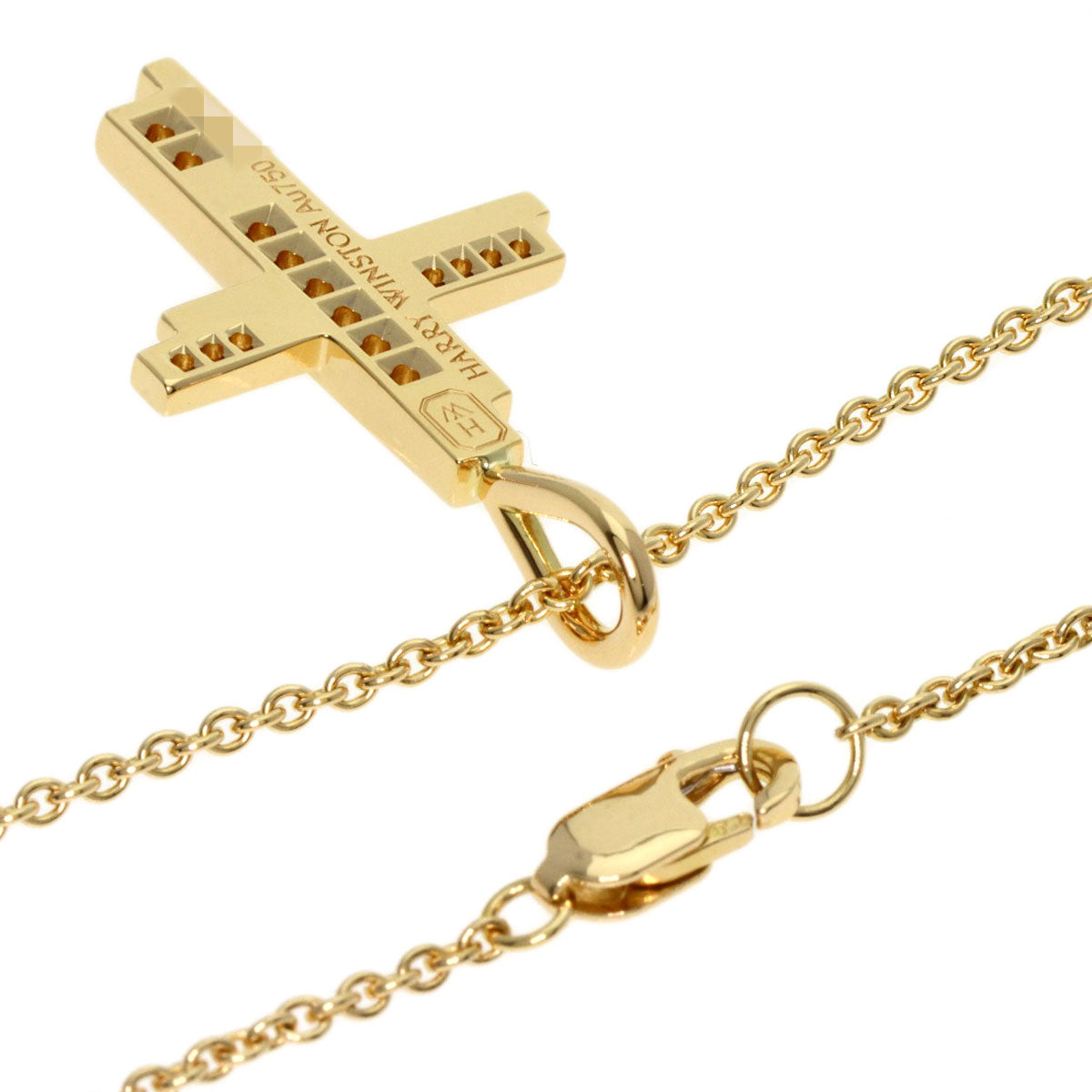 HARRY WINSTON Traffic Cross Diamond Necklace K18 Yellow Gold Ladies [Used]