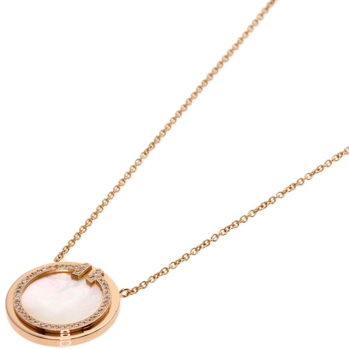 TIFFANY&Co. T TWO Circle Shell Diamond Necklace K18 Pink Gold Ladies [Used]