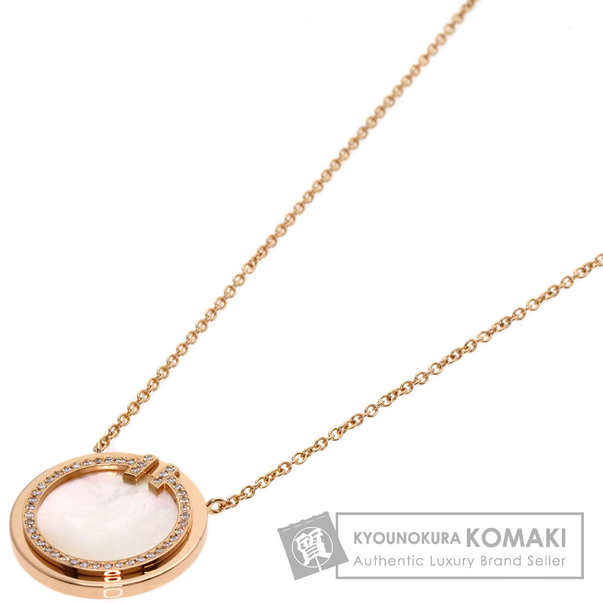 TIFFANY&Co. T TWO Circle Shell Diamond Necklace K18 Pink Gold Ladies [Used]