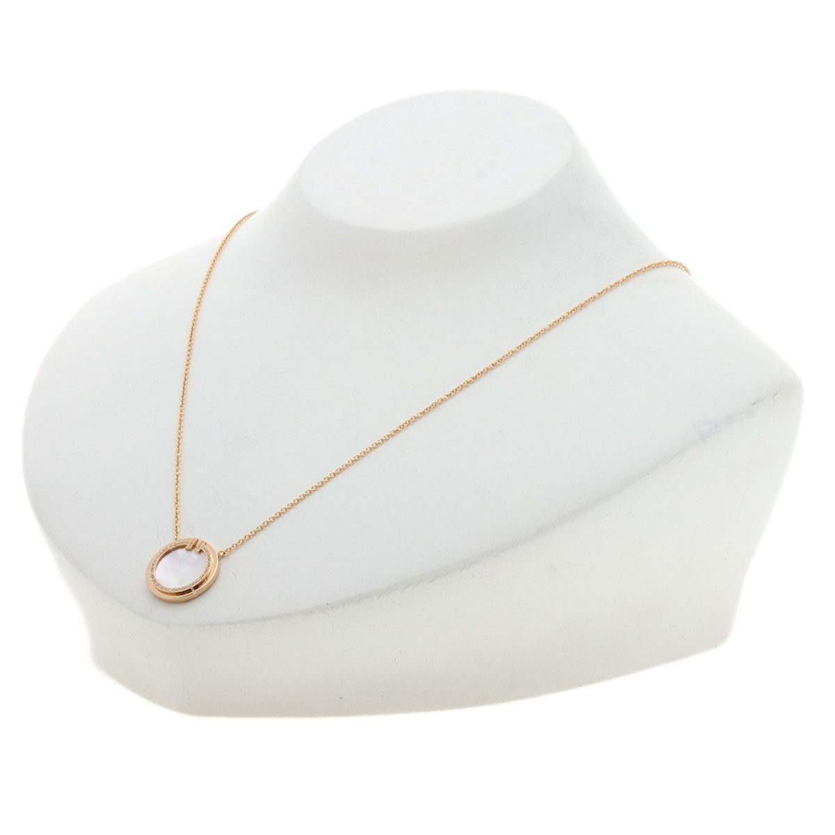 TIFFANY&Co. T TWO Circle Shell Diamond Necklace K18 Pink Gold Ladies [Used]