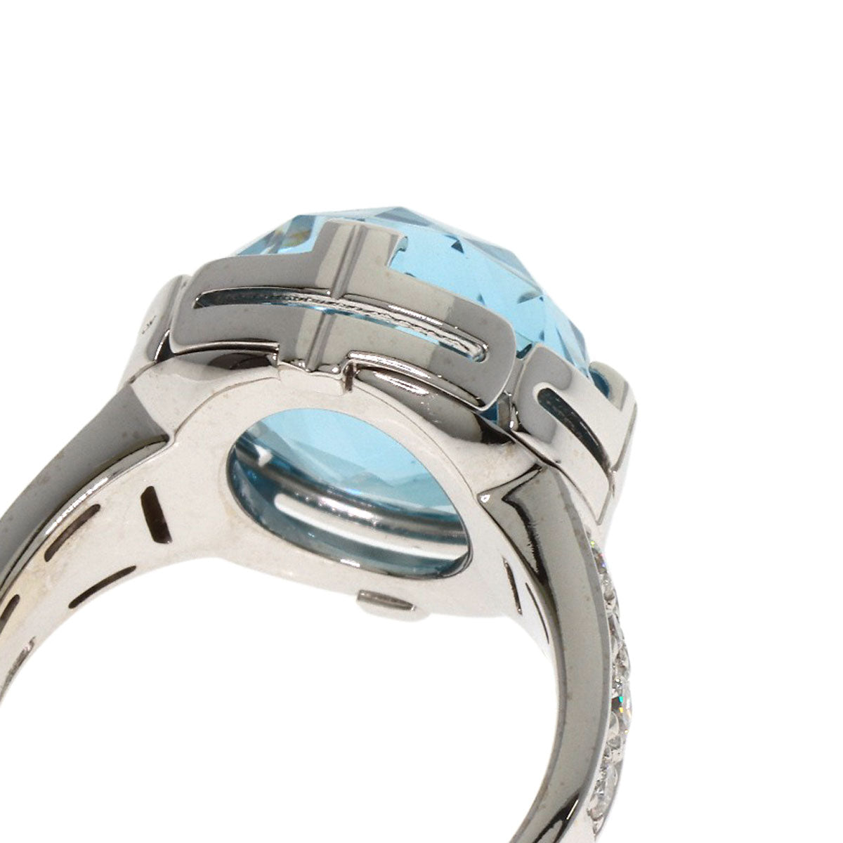 BVLGARI Parentesi Cocktail Blue Topaz Diamond Ring K18 White Gold Ladies [Used]
