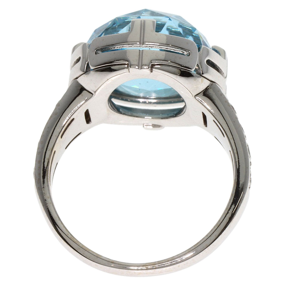 BVLGARI Parentesi Cocktail Blue Topaz Diamond Ring K18 White Gold Ladies [Used]