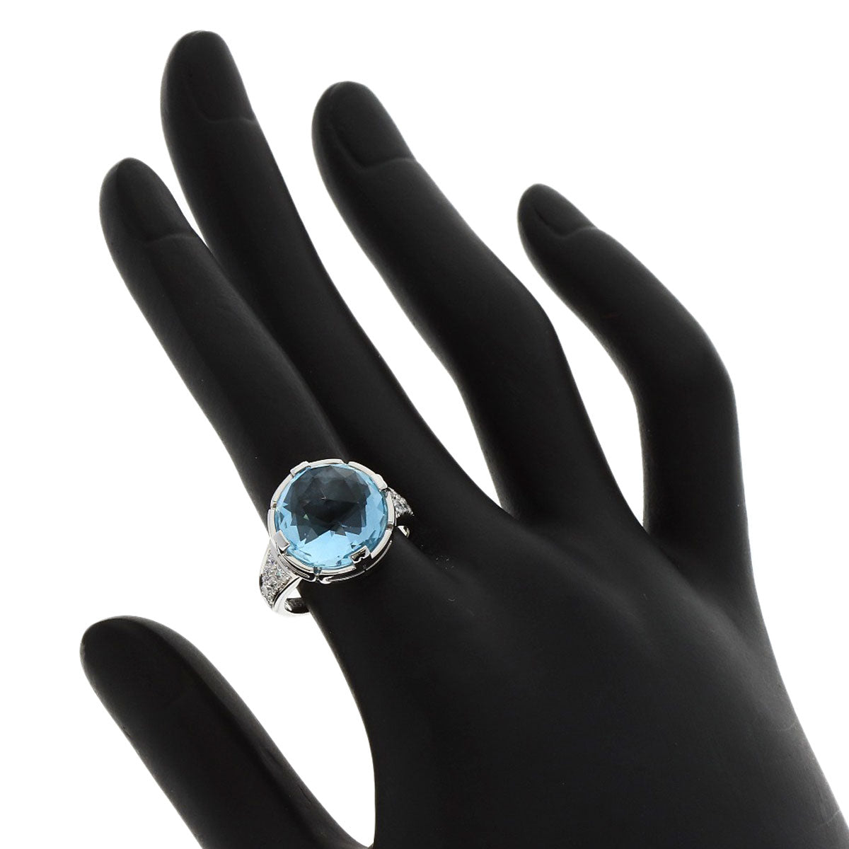 BVLGARI Parentesi Cocktail Blue Topaz Diamond Ring K18 White Gold Ladies [Used]