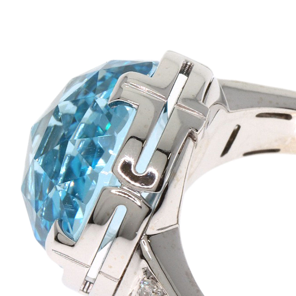 BVLGARI Parentesi Cocktail Blue Topaz Diamond Ring K18 White Gold Ladies [Used]