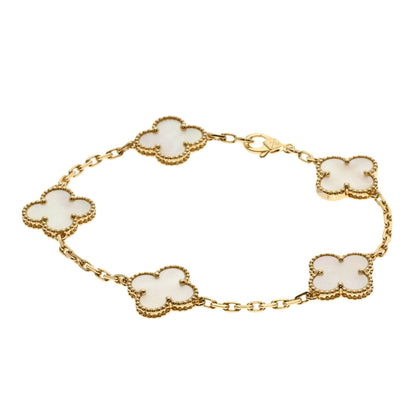 Van Cleef & Arpels Vintage Alhambra 5P White Shell Bracelet K18 Yellow Gold Ladies [Used]