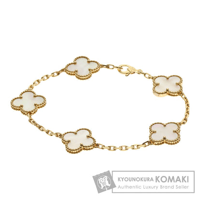 Van Cleef & Arpels Vintage Alhambra 5P White Shell Bracelet K18 Yellow Gold Ladies [Used]