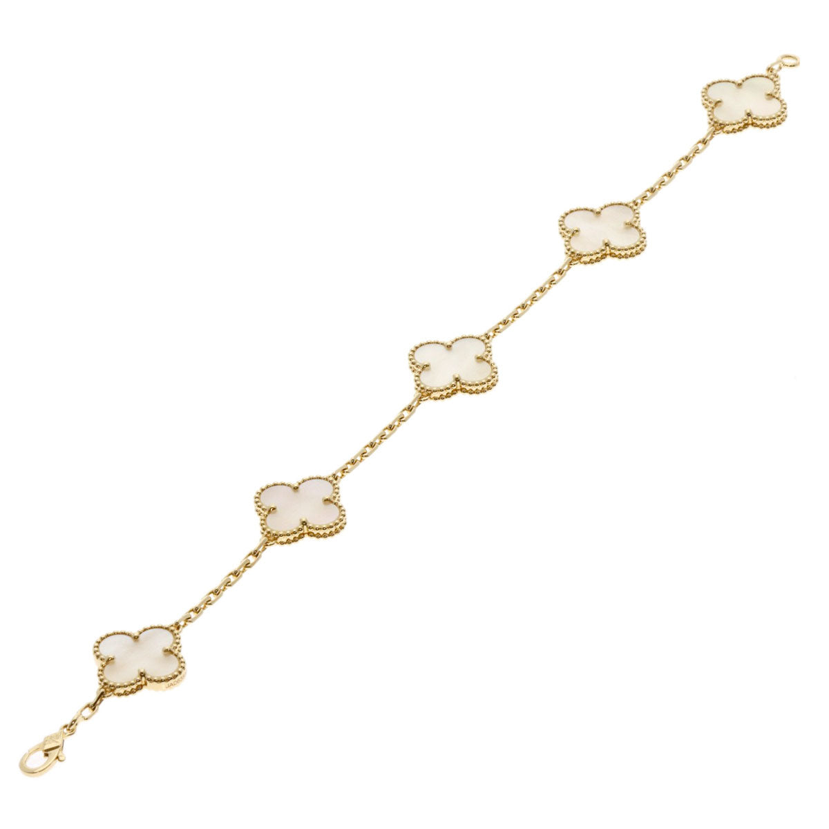 Van Cleef & Arpels Vintage Alhambra 5P White Shell Bracelet K18 Yellow Gold Ladies [Used]