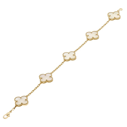 Van Cleef & Arpels Vintage Alhambra 5P White Shell Bracelet K18 Yellow Gold Ladies [Used]