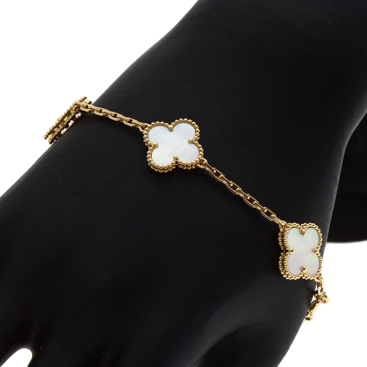 Van Cleef & Arpels Vintage Alhambra 5P White Shell Bracelet K18 Yellow Gold Ladies [Used]