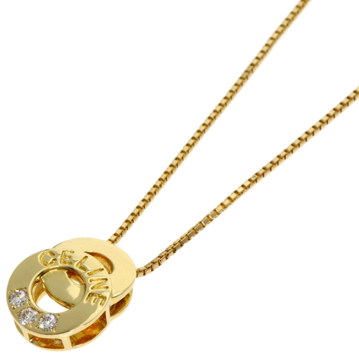 CELINE Logo Circle Diamond Necklace K18 Yellow Gold Ladies [Used]