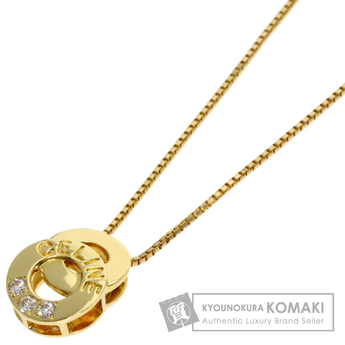 CELINE Logo Circle Diamond Necklace K18 Yellow Gold Ladies [Used]