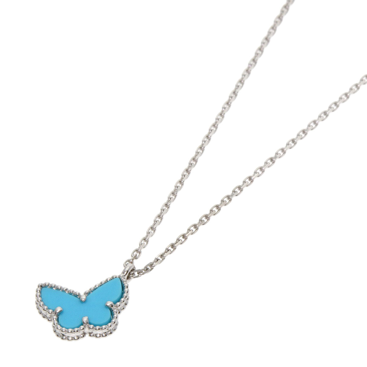 Van Cleef & Arpels Sweet Alhambra Papillon Turquoise Necklace K18 White Gold Ladies [Used]