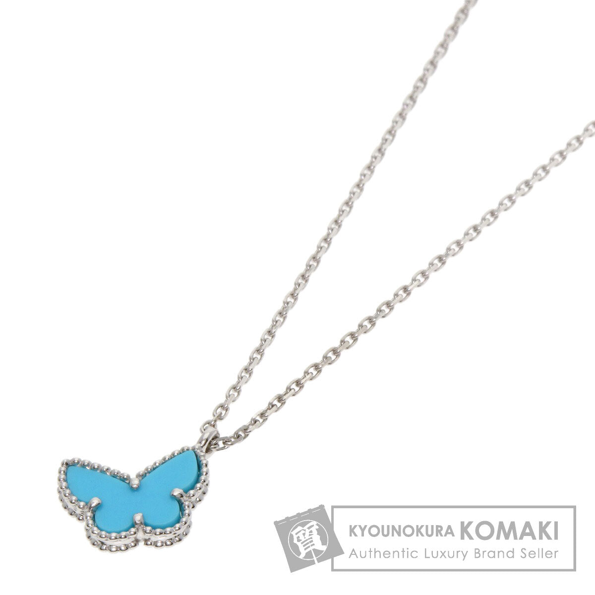 Van Cleef & Arpels Sweet Alhambra Papillon Turquoise Necklace K18 White Gold Ladies [Used]