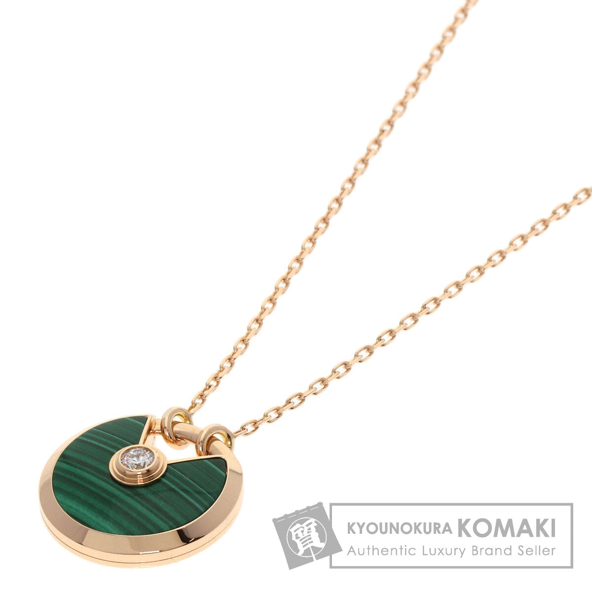 CARTIER Amulet de Cartier Small Malachite 1P Diamond Necklace K18 Pink Gold Ladies [Used]