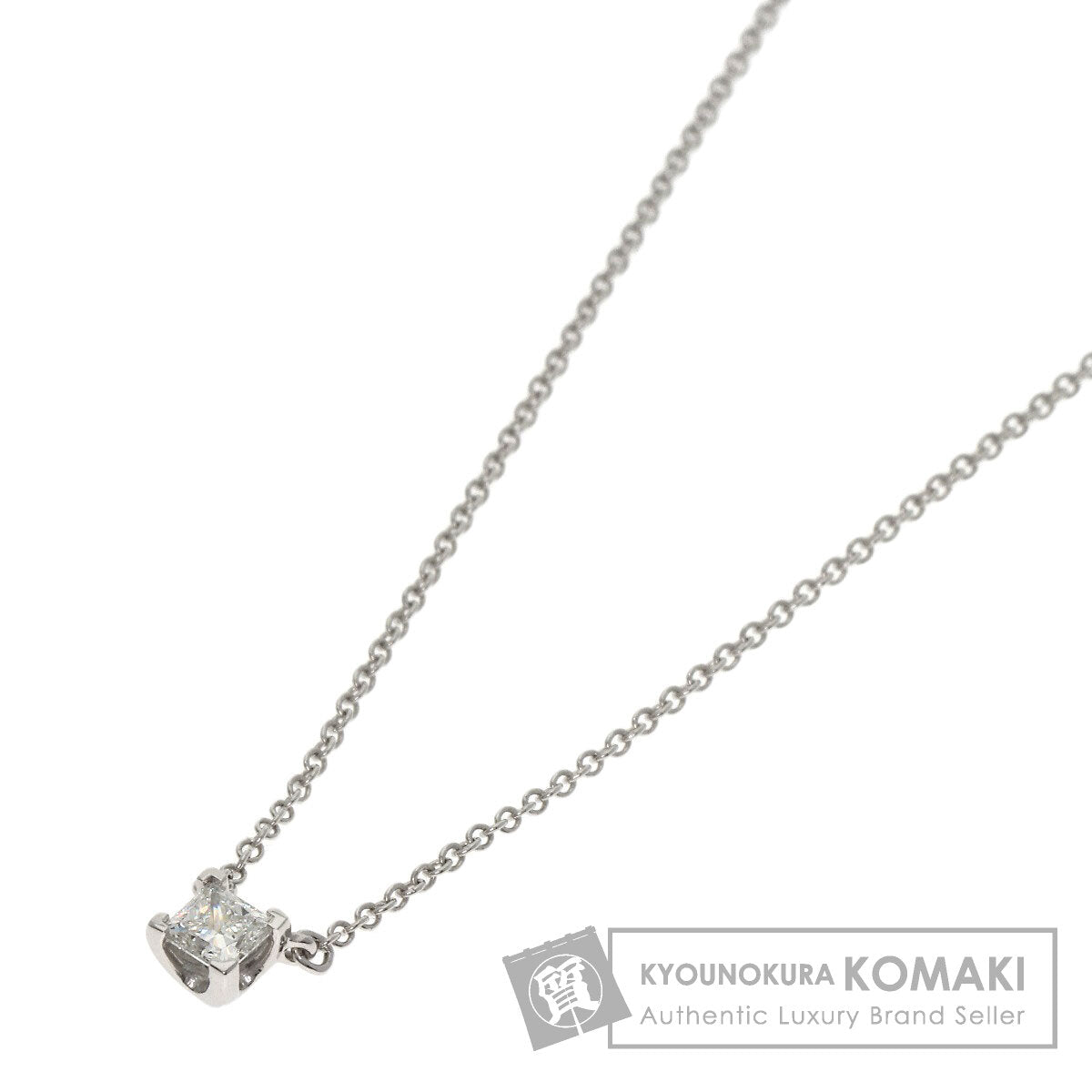 TIFFANY&Co. Square Solitaire Diamond Necklace Platinum PT950 Ladies [Used]