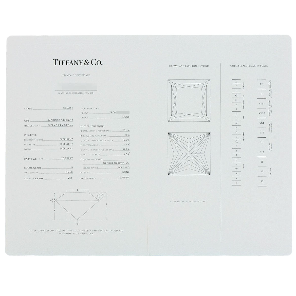 TIFFANY&Co. Square Solitaire Diamond Necklace Platinum PT950 Ladies [Used]